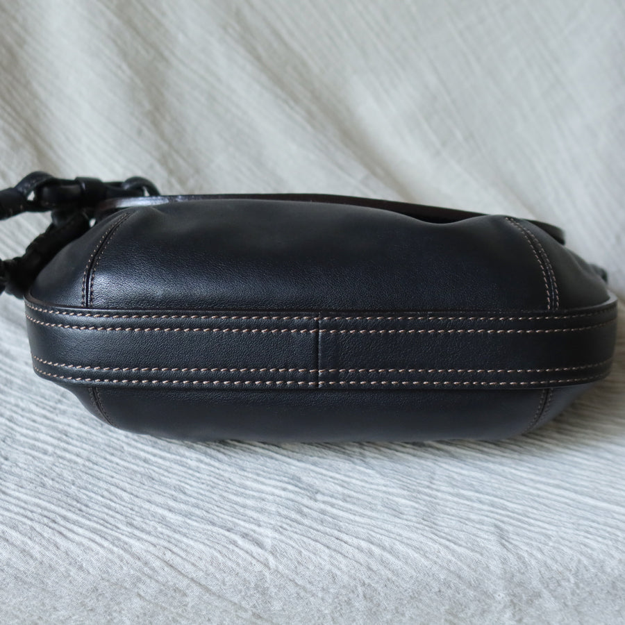 Loewe Vintage Black Leather Knot Link Strap Anagram Shoulder Flap Bag
