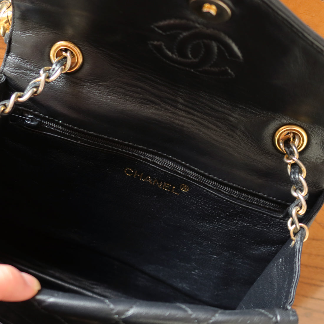Chanel Vintage Black Lambskin Gold Tassel Asymmetrical Double Flap Bag S