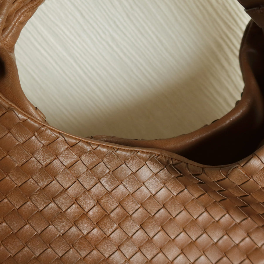 Bottega Veneta Vintage Caramel Brown Intrecciato Campana Hobo Shoulder Bag M
