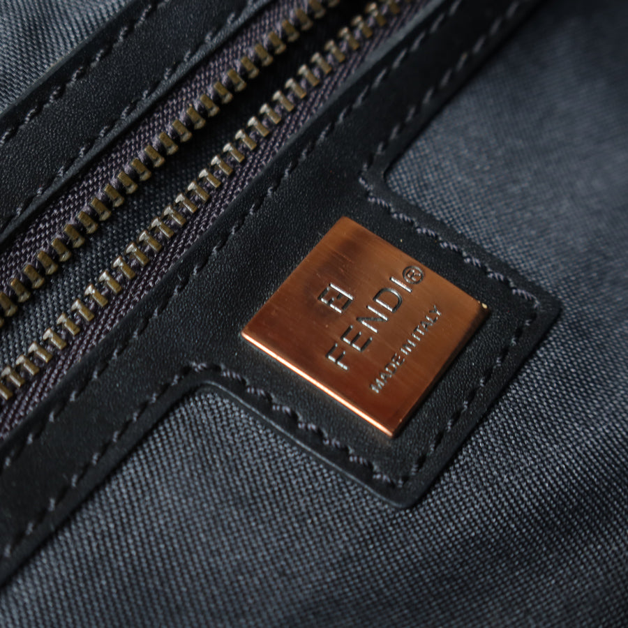 Fendi Vintage Brown Black Zucchino Canvas Leather Hand Bag