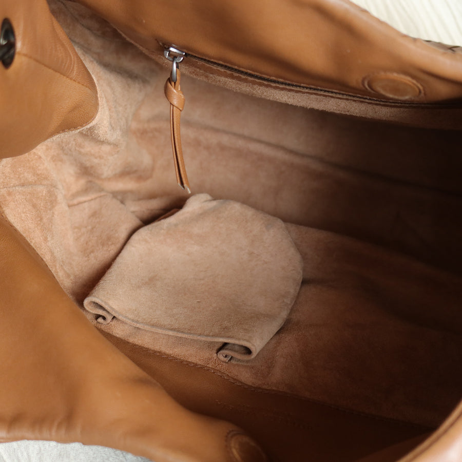Bottega Veneta Vintage Caramel Brown Intrecciato Campana Hobo Shoulder Bag M