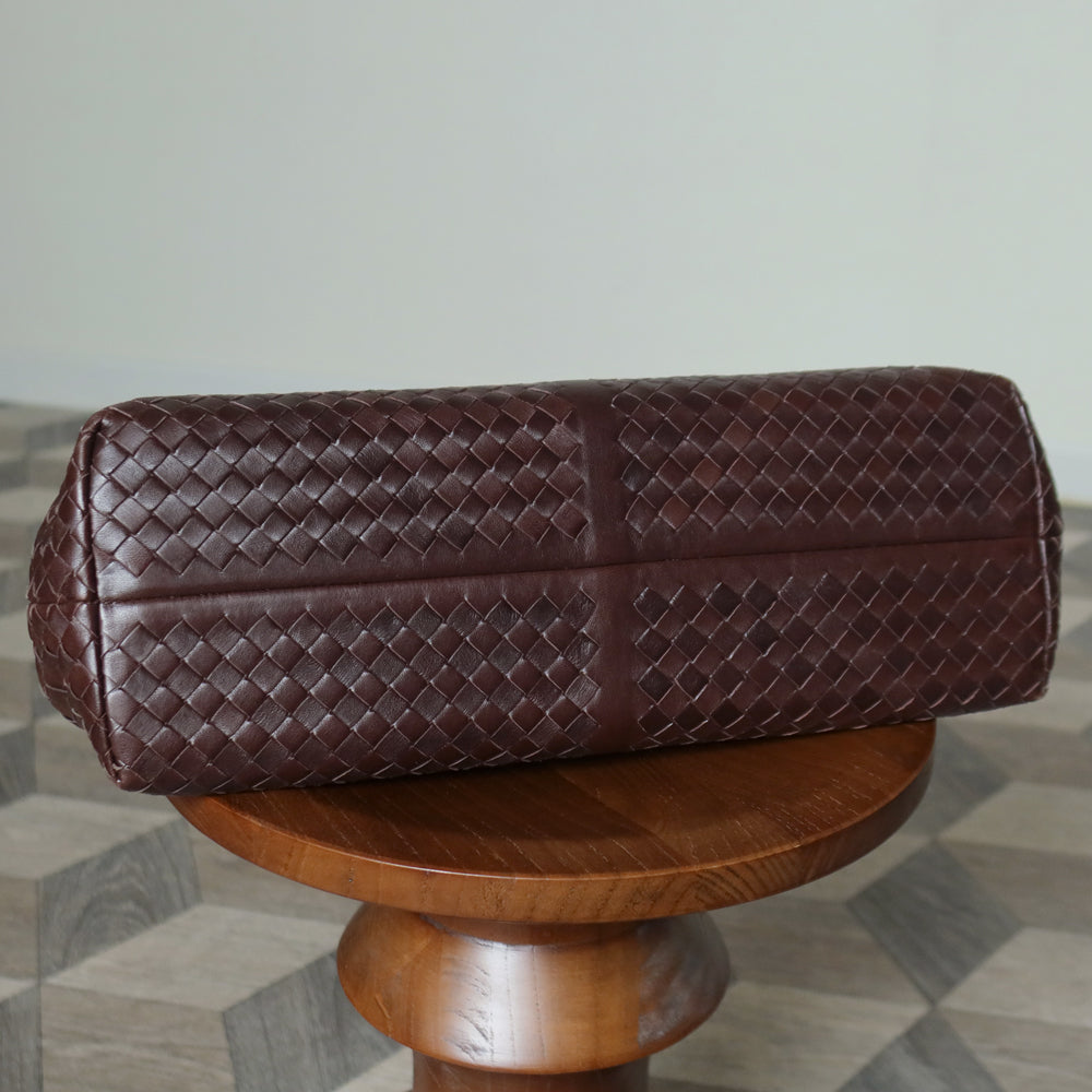 Bottega Veneta Vintage Dark Brown Intrecciato Kiss Lock East West Shoulder Bag