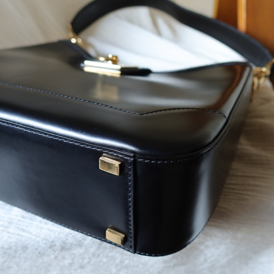 Celine Vintage Classic Black Gancini Gold Buckle Shoulder Bag