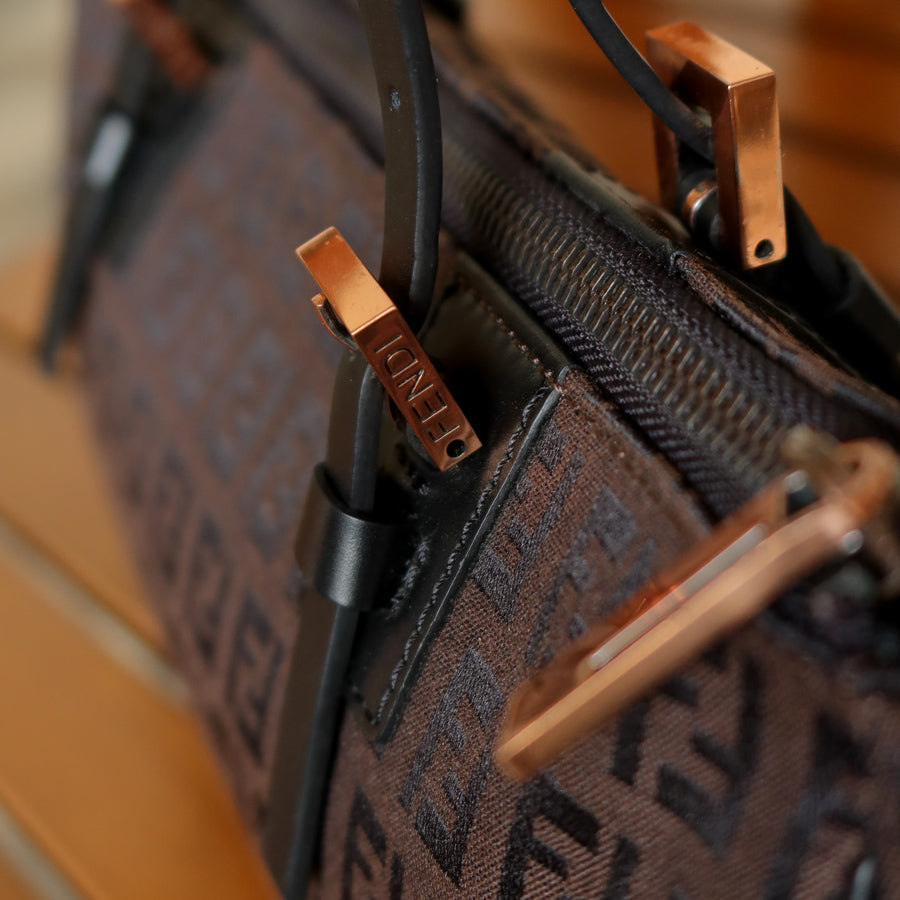 Fendi Vintage Brown Black Zucchino East-West Leather Hand Bag