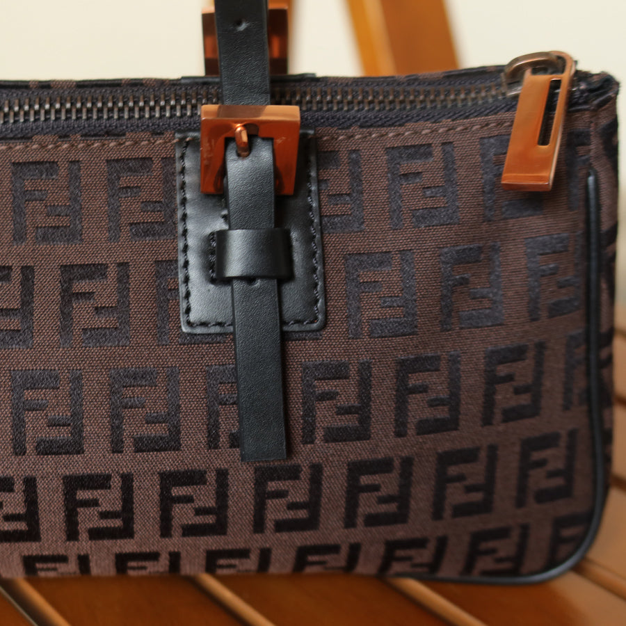 Fendi Vintage Brown Black Zucchino East-West Leather Hand Bag
