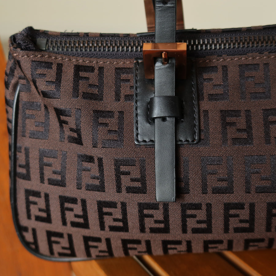 Fendi Vintage Brown Black Zucchino East-West Leather Hand Bag