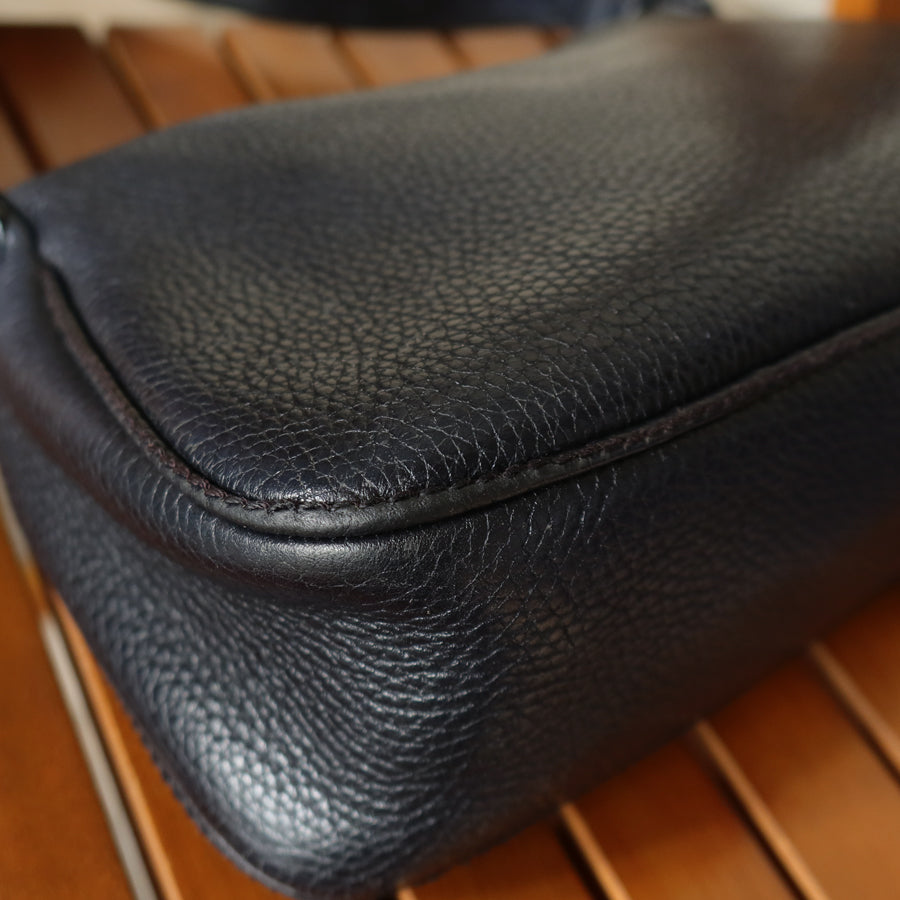 Chanel Vintage Black Grained Calfskin CC Charm Baguette Shoulder Bag
