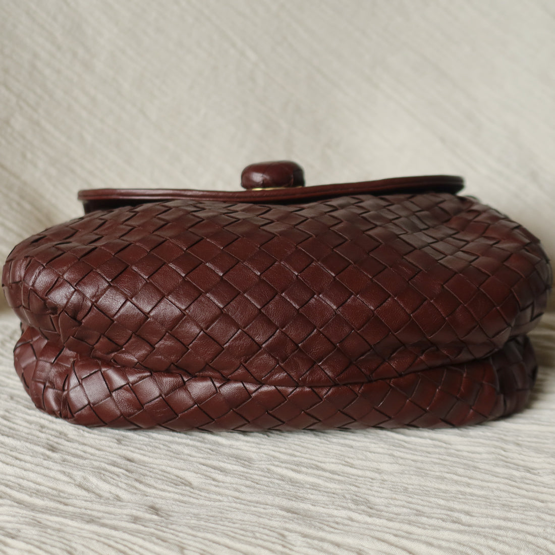 Bottega Veneta Vintage Dark Brown Intrecciato Weave Turn Lock 2way Shoulder Bag