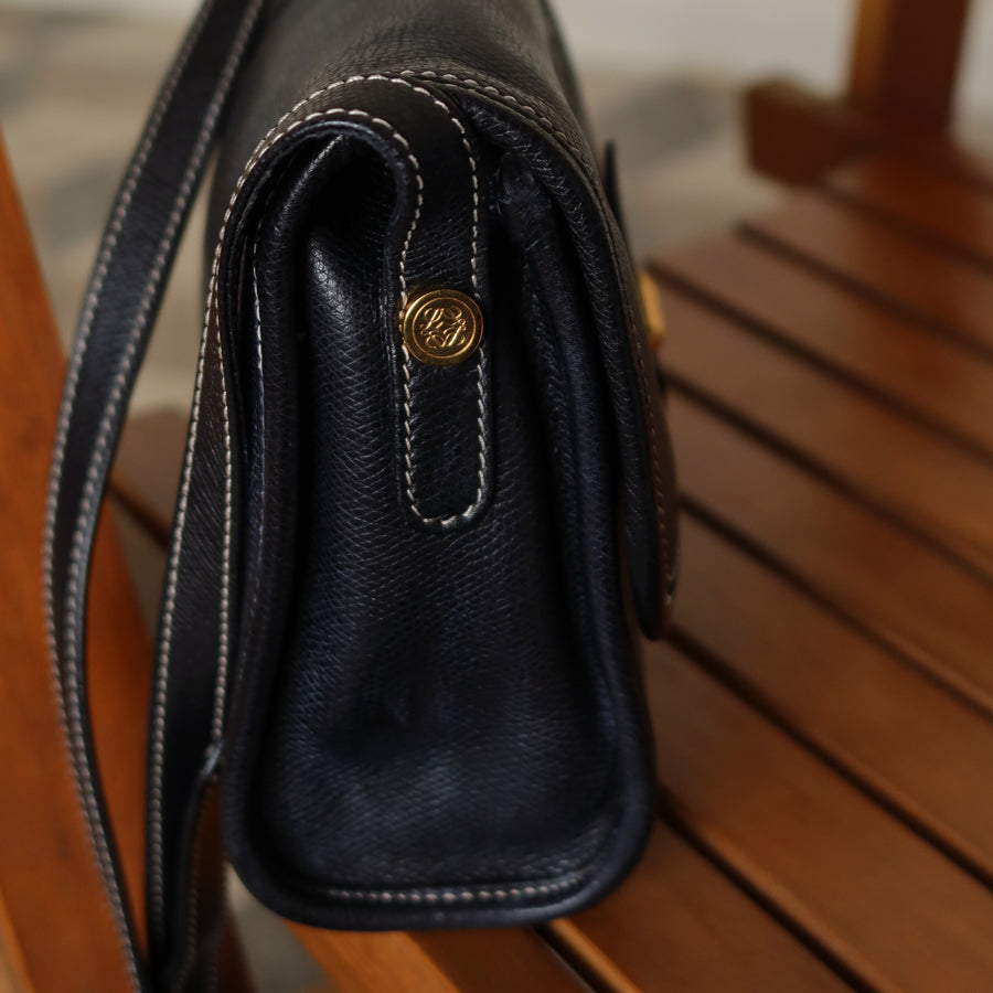 Loewe Vintage Black Grained Leather Anagram Crossbody Flap Bag
