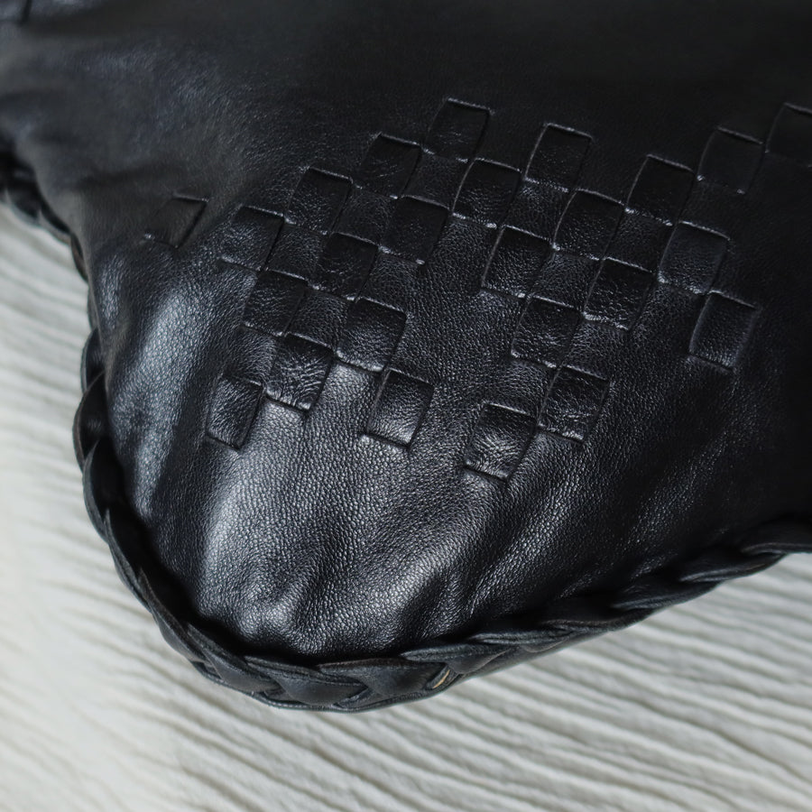 Bottega Veneta Vintage Black Patchy Intrecciato Weave Medium Hobo Shoulder Bag
