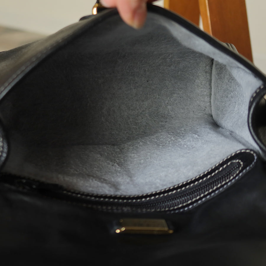 Loewe Vintage Black Grained Leather Anagram Crossbody Flap Bag