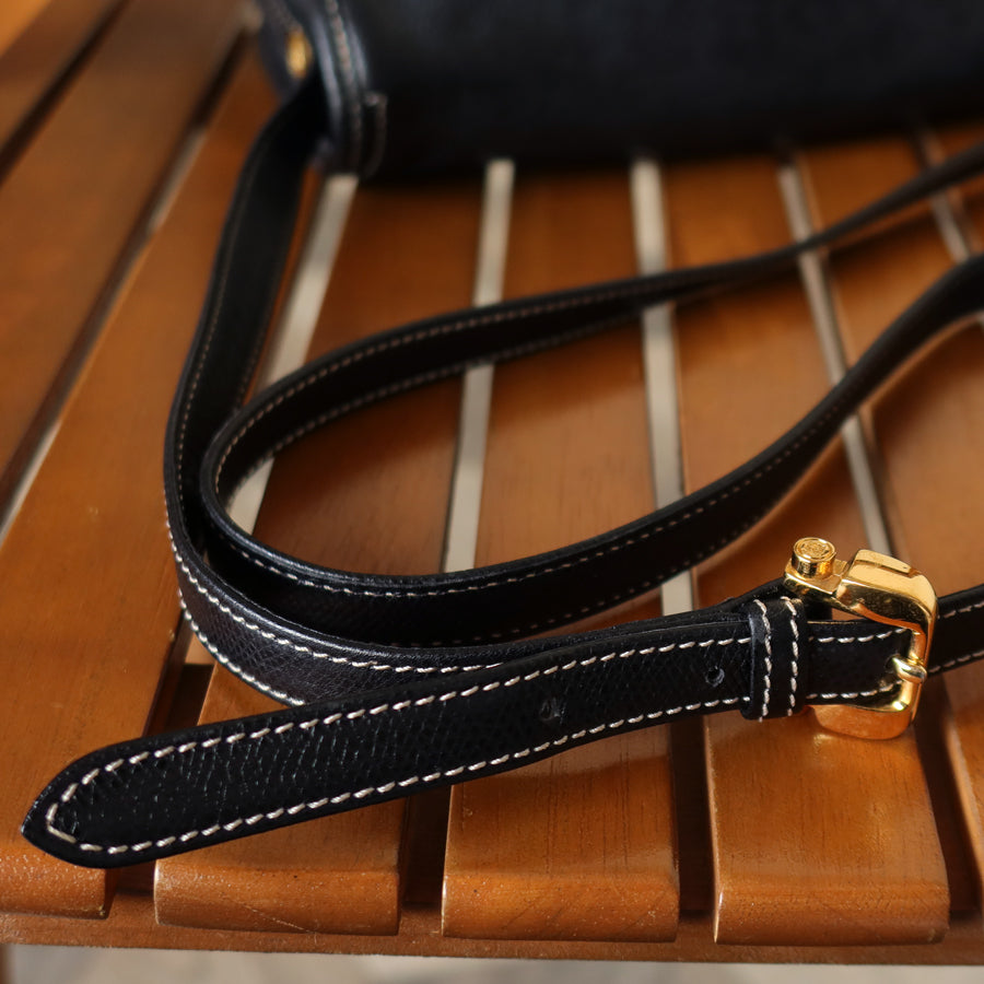 Loewe Vintage Black Grained Leather Anagram Crossbody Flap Bag