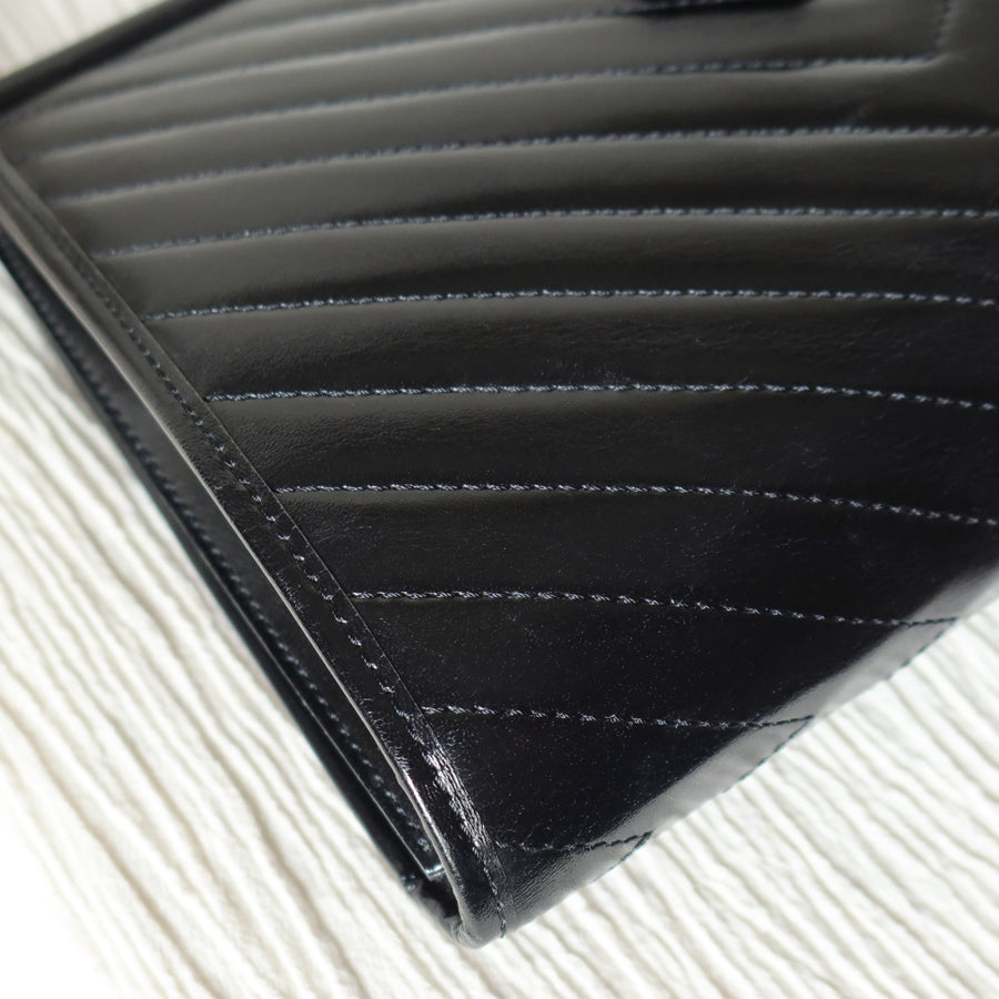 YSL Saint Laurent Vintage Black Leather V Chevron Flap Clutch Bag