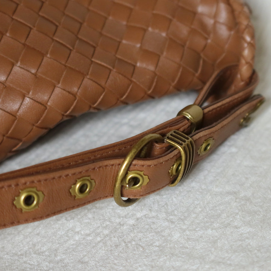 Bottega Veneta Vintage Caramel Brown Intrecciato Ring Hobo Shoulder Flap Bag