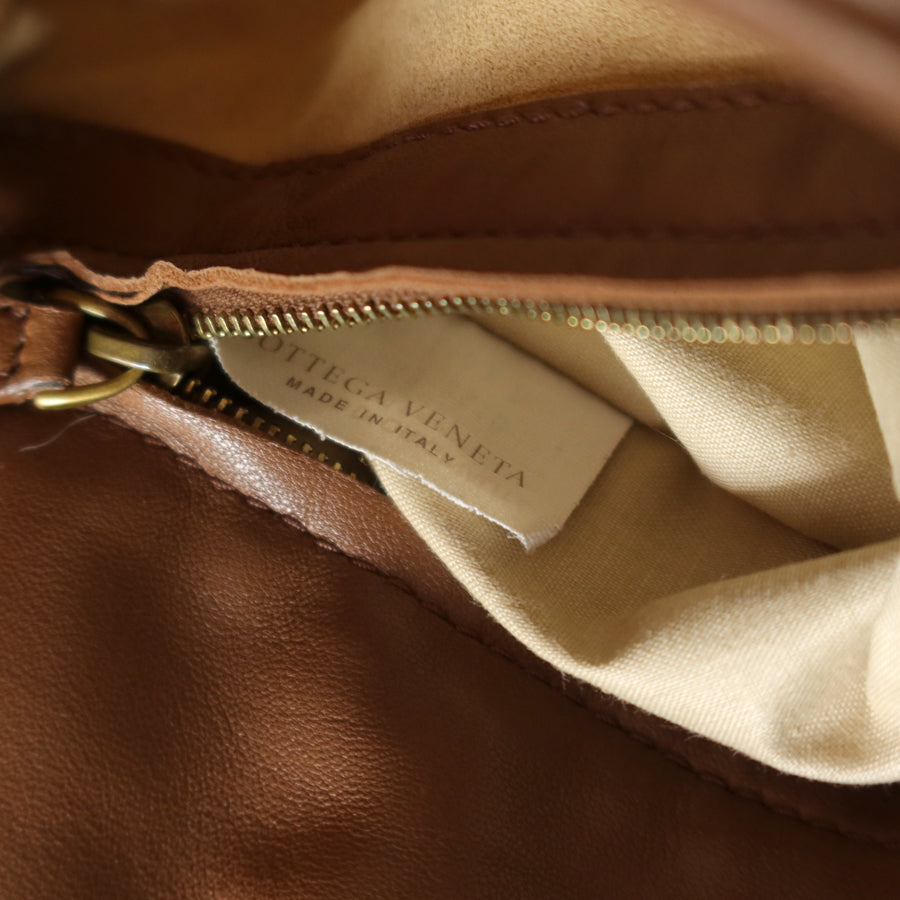 Bottega Veneta Vintage Caramel Brown Intrecciato Ring Hobo Shoulder Flap Bag