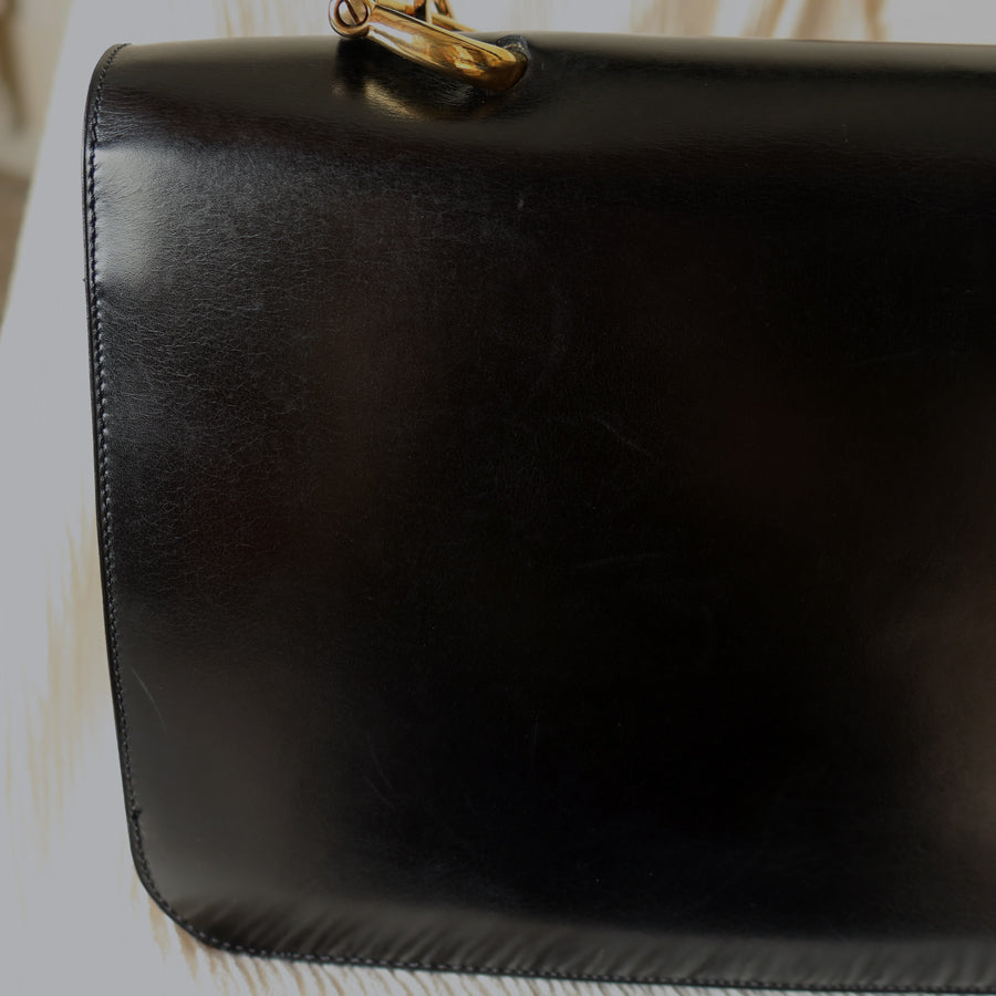 Celine Vintage Classic Black Calfskin Triomphe turn lock 2way Bag