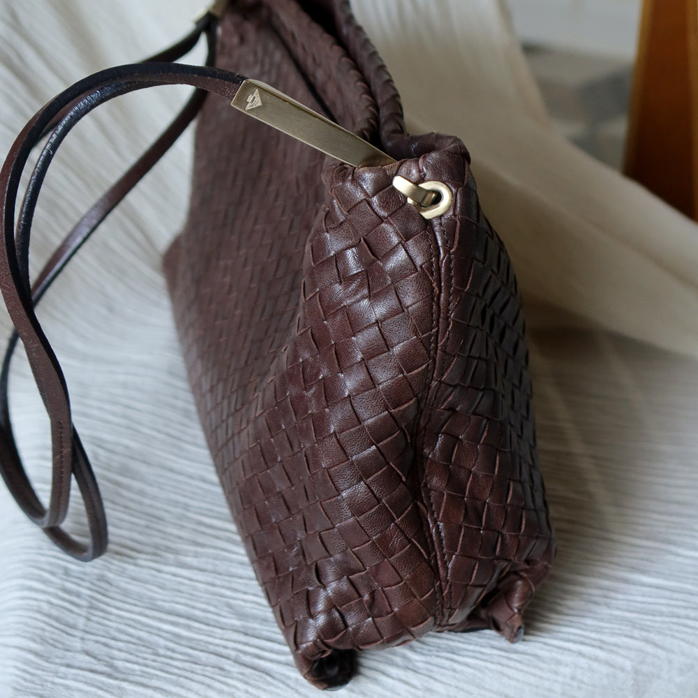 Bottega Veneta Vintage Dark Brown Intrecciato Leather Sardine Shoulder Bag