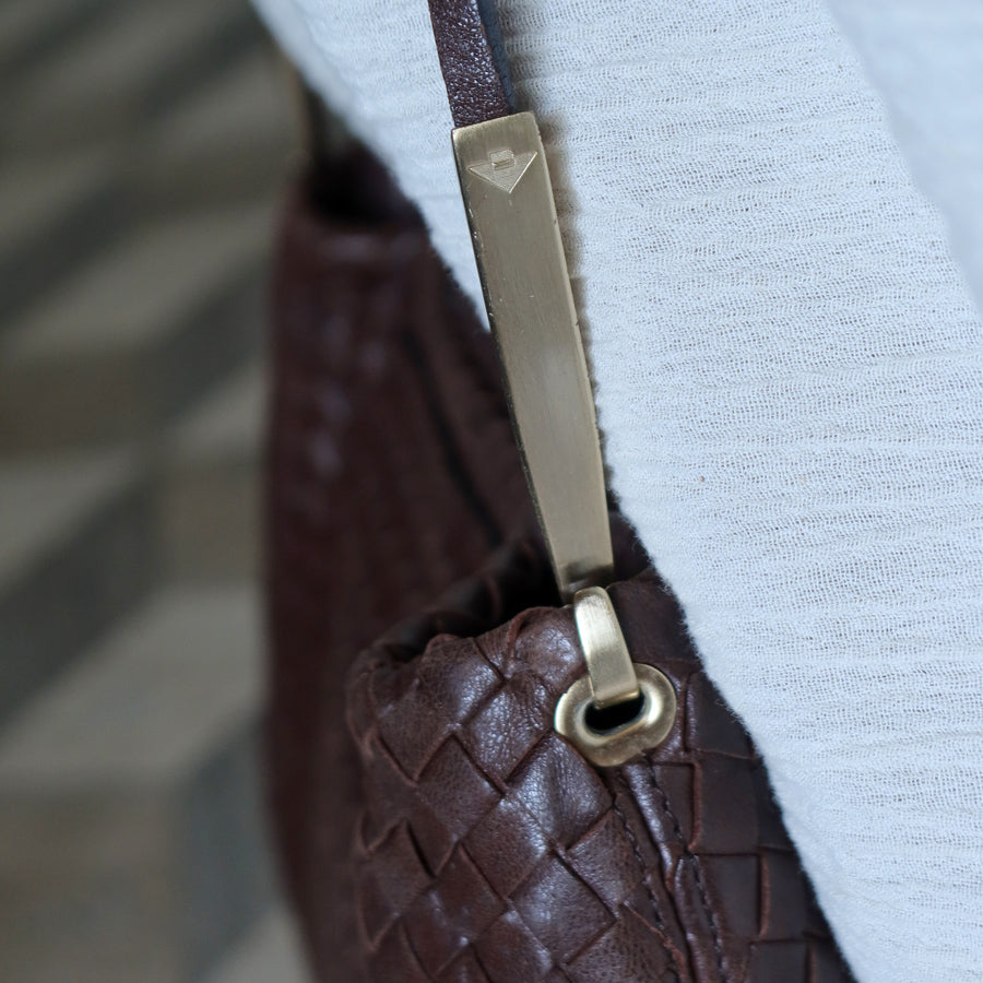 Bottega Veneta Vintage Dark Brown Intrecciato Leather Sardine Shoulder Bag
