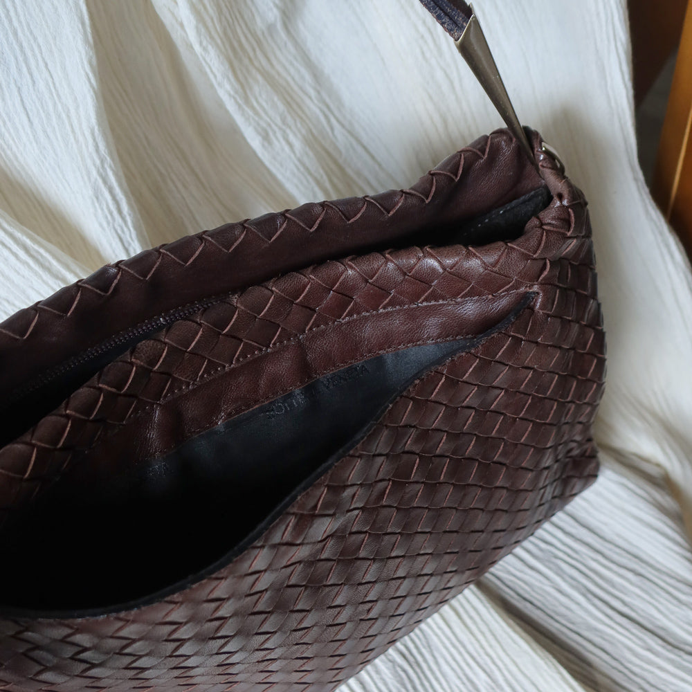 Bottega Veneta Vintage Dark Brown Intrecciato Leather Sardine Shoulder Bag