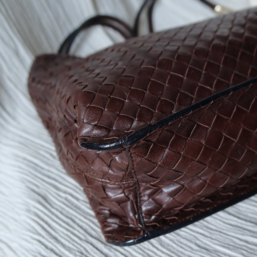 Bottega Veneta Vintage Dark Brown Intrecciato Leather Sardine Shoulder Bag