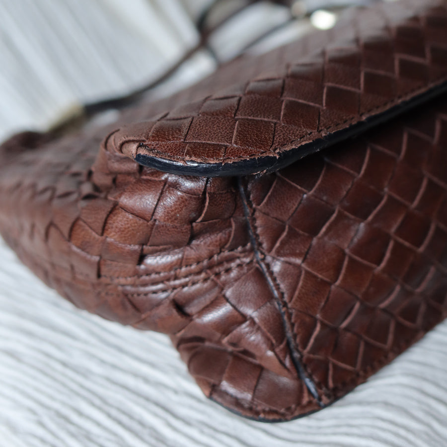 Bottega Veneta Vintage Dark Brown Intrecciato Leather Sardine Shoulder Bag