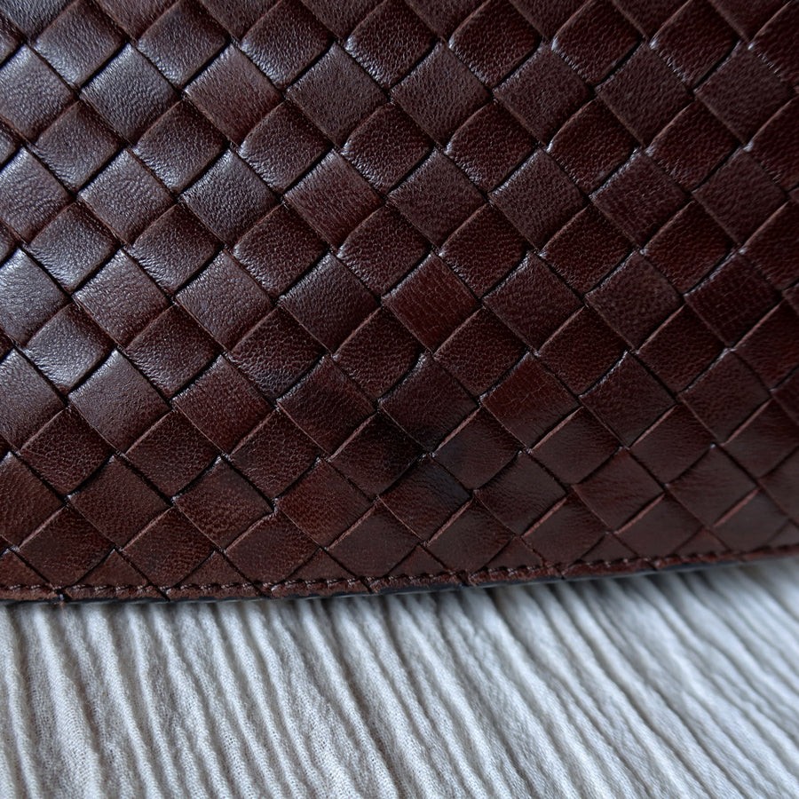 Bottega Veneta Vintage Dark Brown Intrecciato Leather Sardine Shoulder Bag