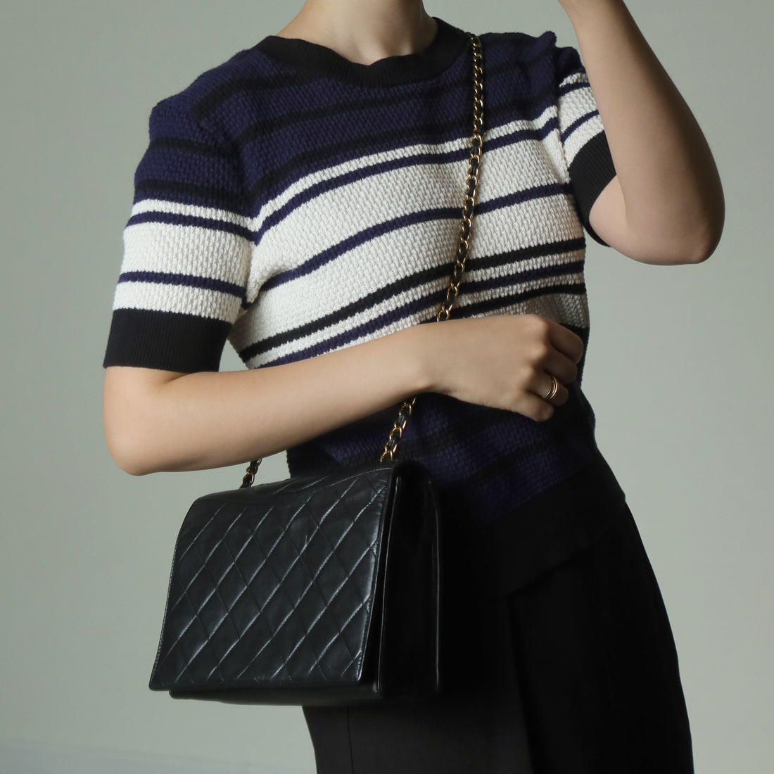 Chanel Vintage Black Lambskin Matelasse Quilted CC mark Flap Bag
