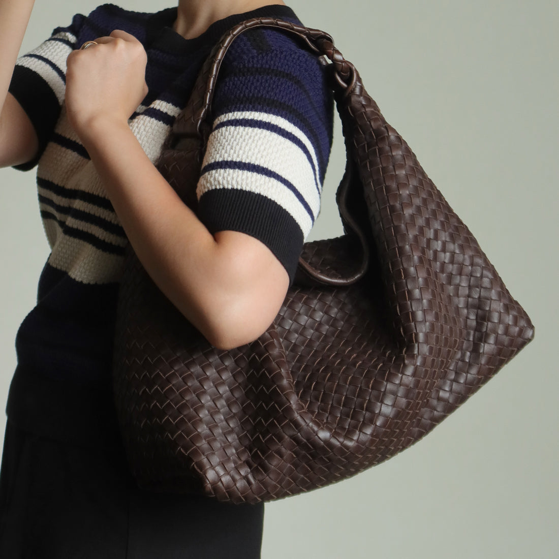 Bottega Veneta Vintage Dark Brown Intrecciato Flap Hobo Shoulder Bag
