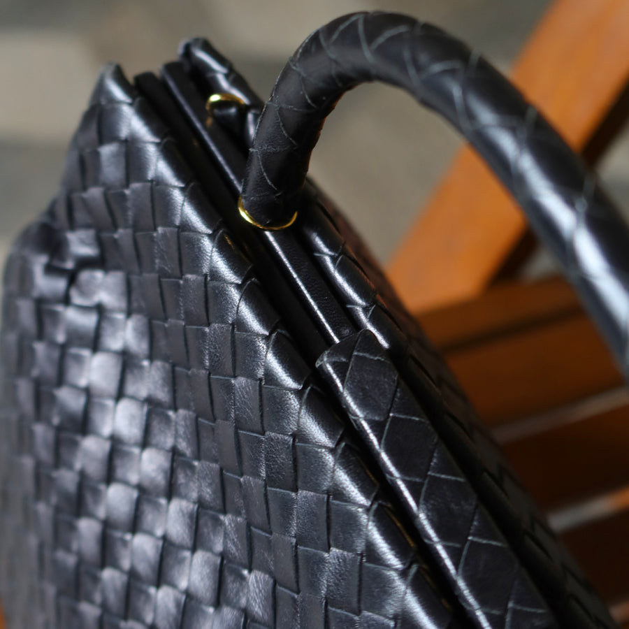 Bottega Veneta Vintage Black Intrecciato Kiss Lock 2way Bag