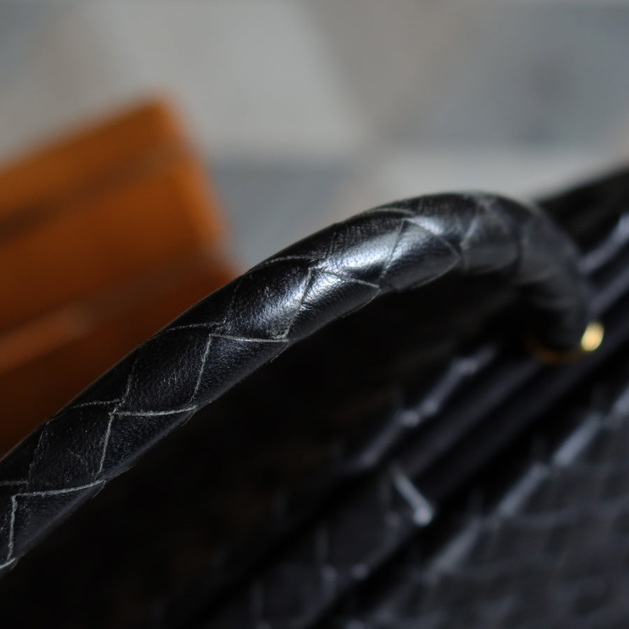 Bottega Veneta Vintage Black Intrecciato Kiss Lock 2way Bag