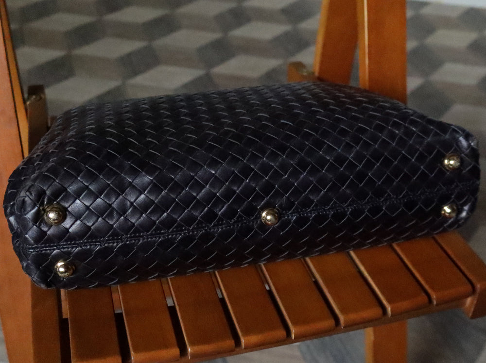 Bottega Veneta Vintage Black Intrecciato Kiss Lock 2way Bag