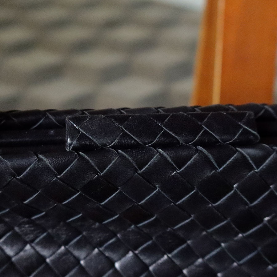 Bottega Veneta Vintage Black Intrecciato Kiss Lock 2way Bag