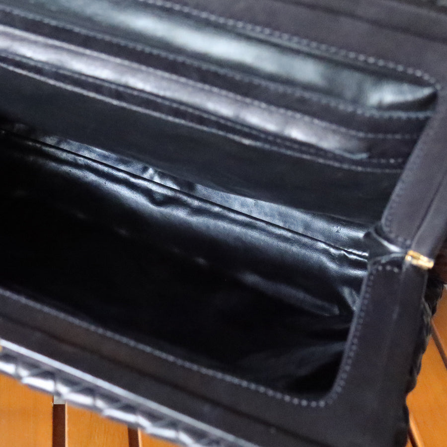 Bottega Veneta Vintage Black Intrecciato Kiss Lock 2way Bag