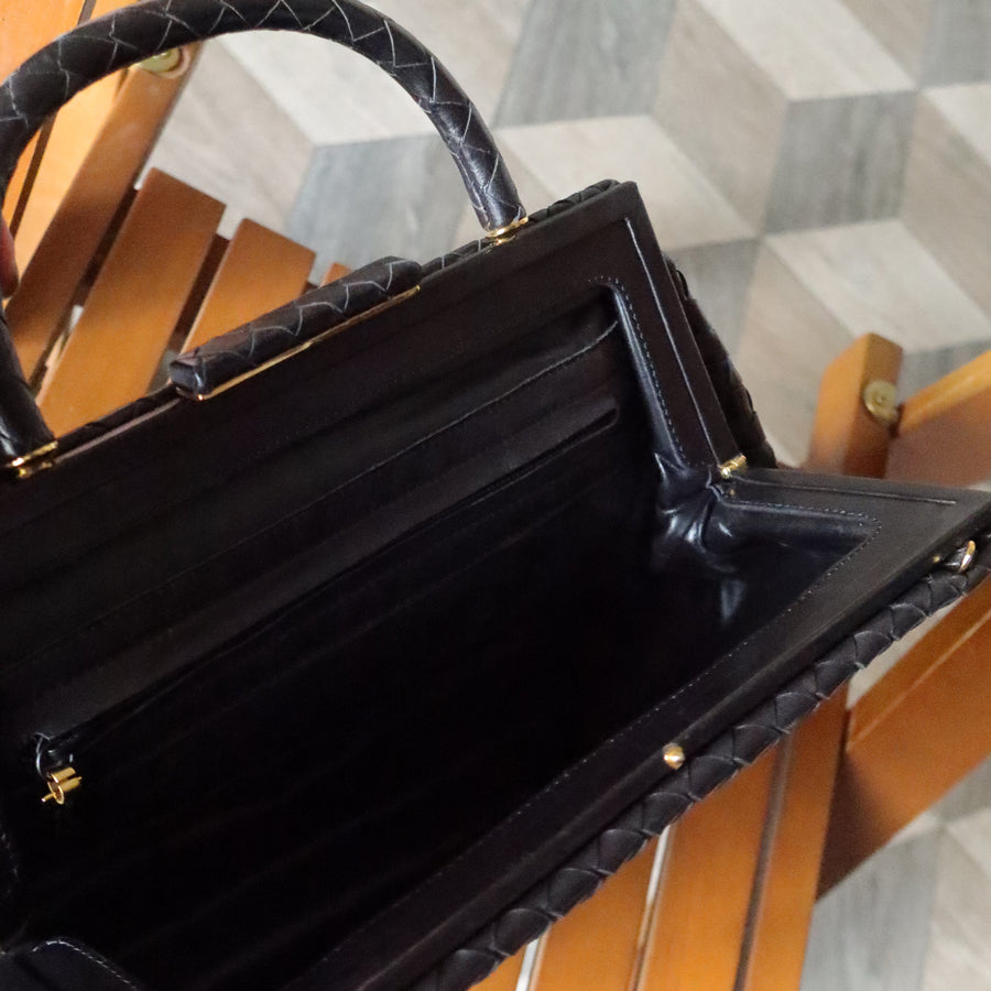 Bottega Veneta Vintage Black Intrecciato Kiss Lock 2way Bag