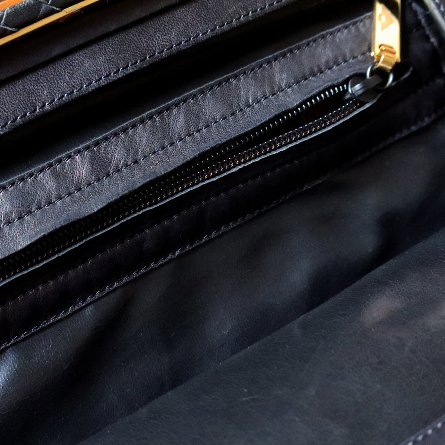 Bottega Veneta Vintage Black Intrecciato Kiss Lock 2way Bag