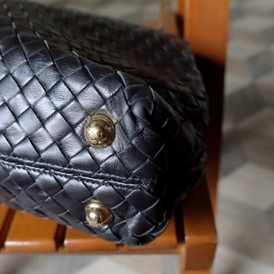 Bottega Veneta Vintage Black Intrecciato Kiss Lock 2way Bag