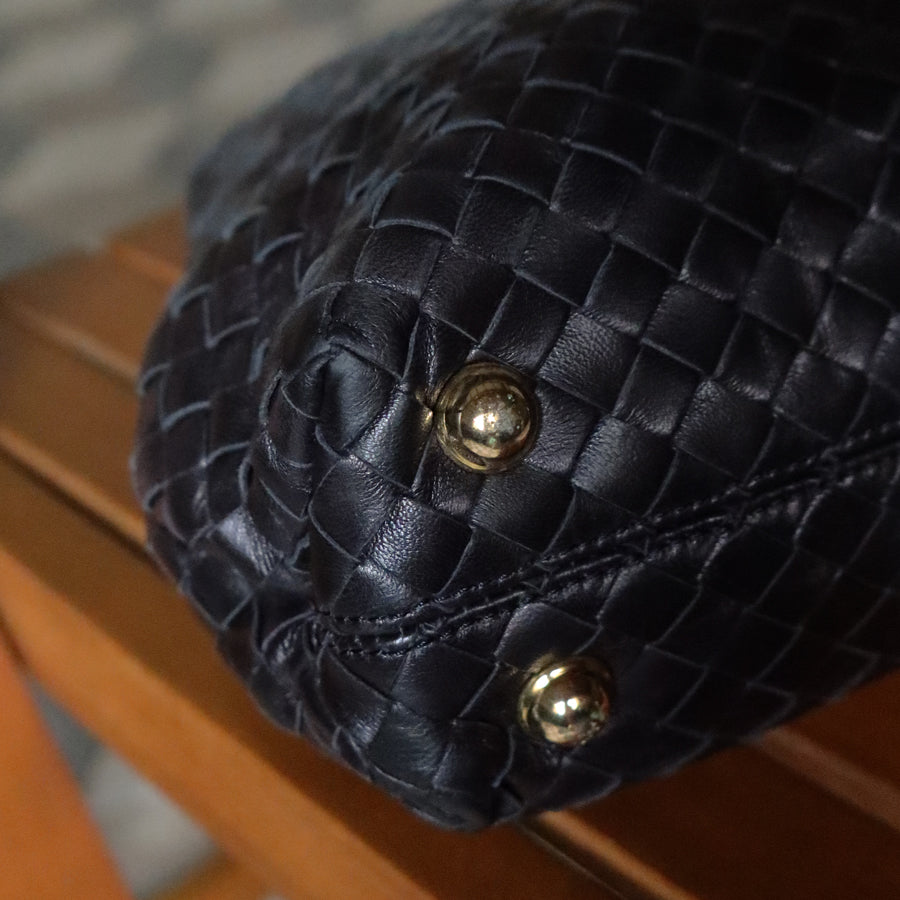 Bottega Veneta Vintage Black Intrecciato Kiss Lock 2way Bag