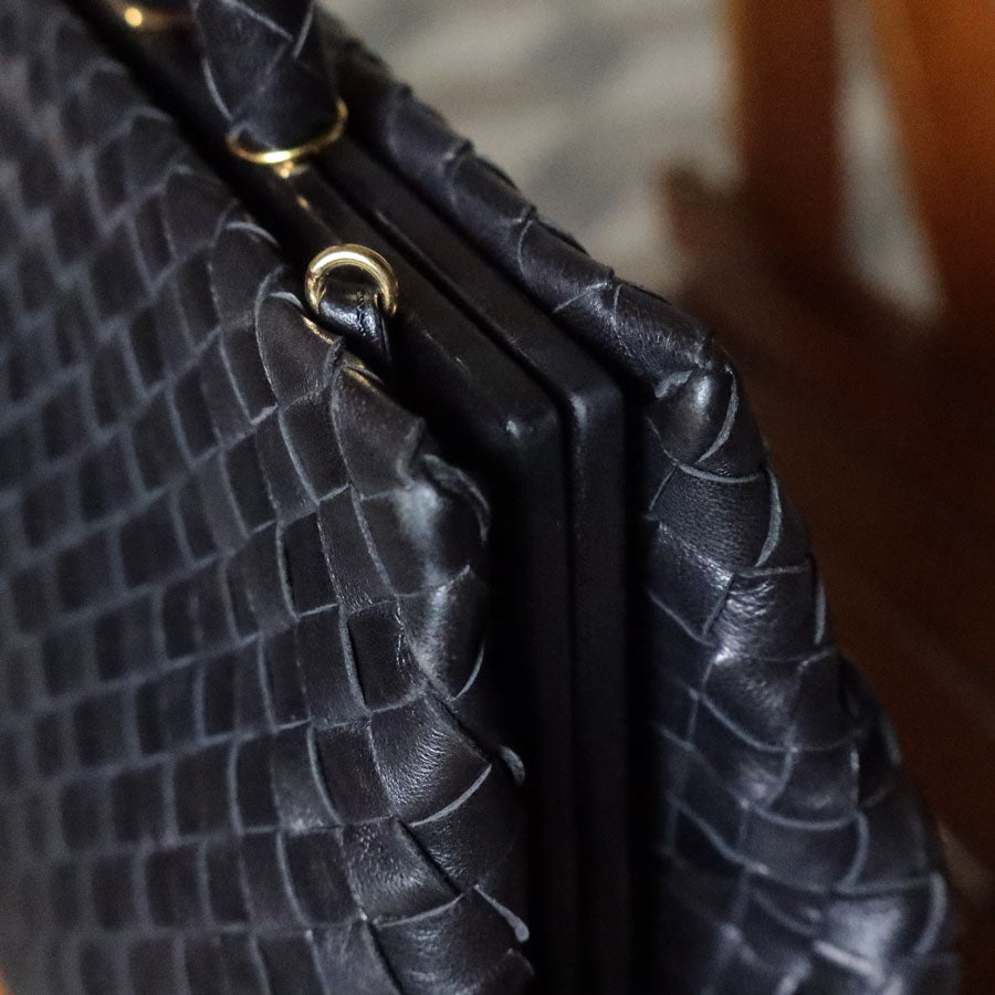 Bottega Veneta Vintage Black Intrecciato Kiss Lock 2way Bag