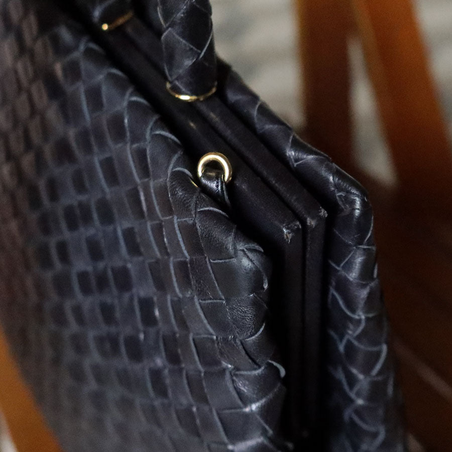 Bottega Veneta Vintage Black Intrecciato Kiss Lock 2way Bag