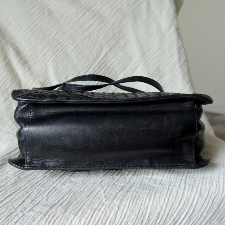 Bottega Veneta Vintage Black Leather Intrecciato Weave 3way Shoulder Bag