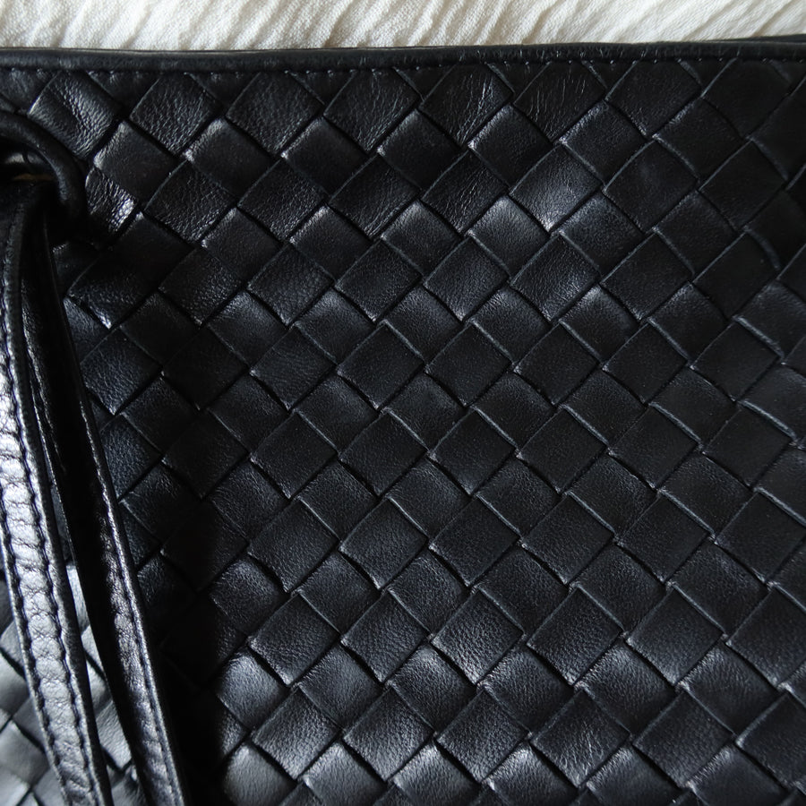 Bottega Veneta Vintage Black Leather Intrecciato Weave 3way Shoulder Bag