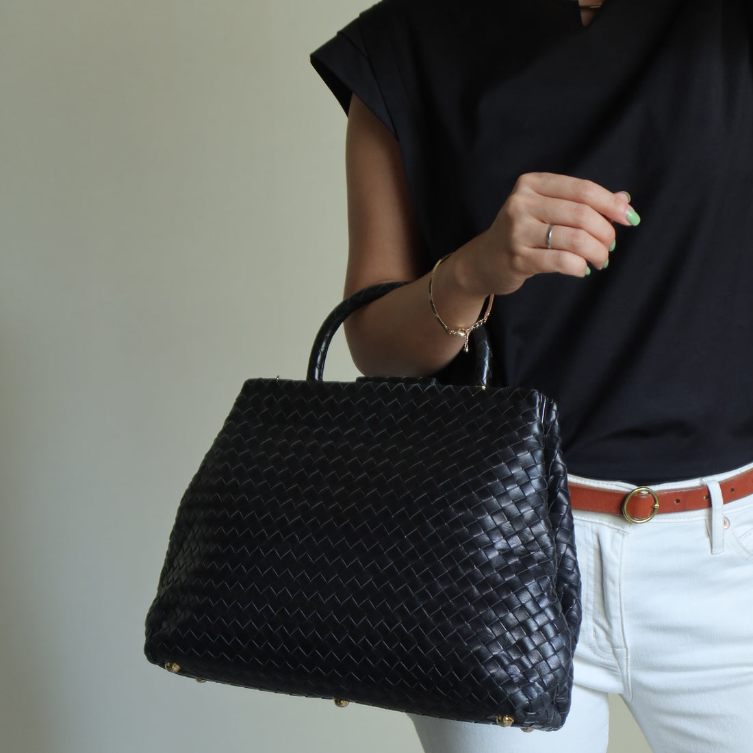 Bottega Veneta Vintage Black Intrecciato Kiss Lock 2way Bag