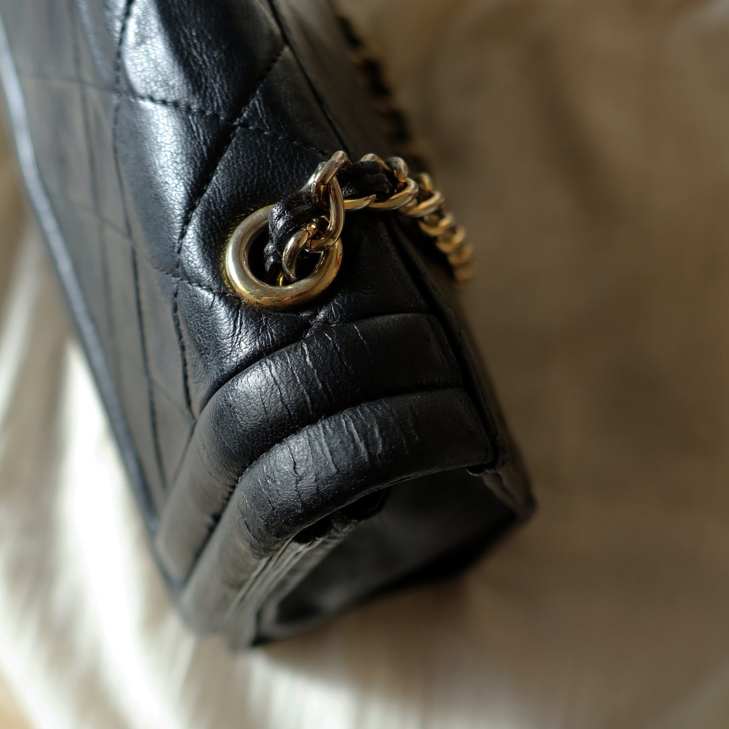 Chanel Vintage Gold Chain Tassel Black Lambskin Flap Bag