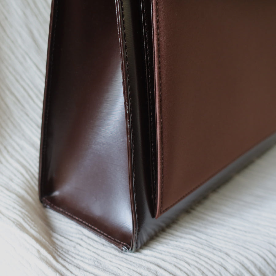 YSL Saint Laurent Vintage Brown Leather Boxy 2way Top Handle Flap Bag