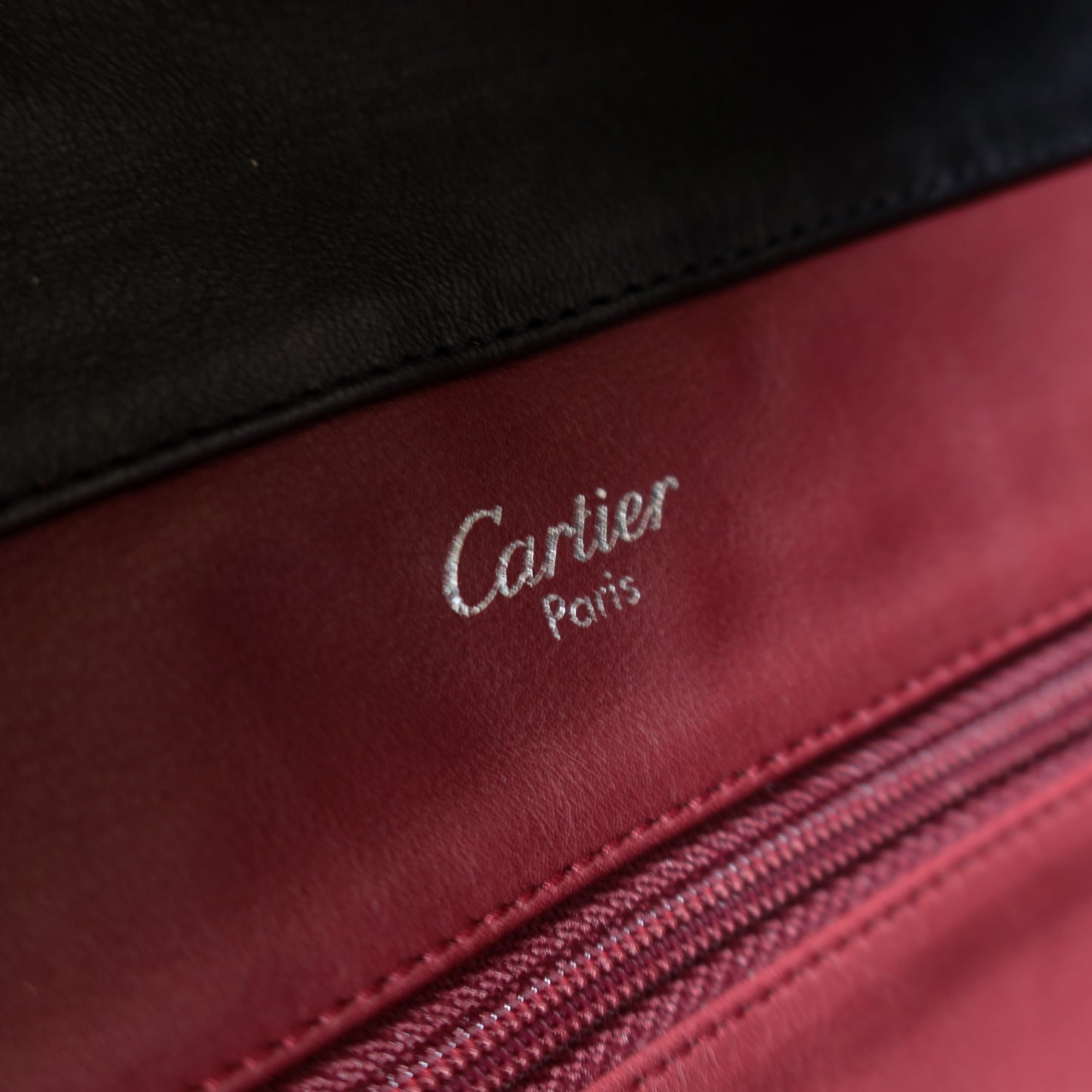 Rare Cartier Trinity Ring Black Leather Shoulder Bag
