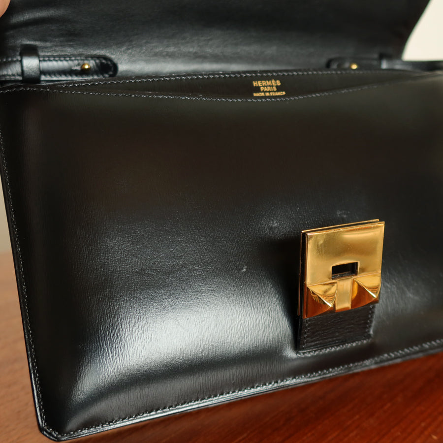 Vintage Hermès 1982 Black Médor Clutch Shoulder 2way Flap Bag