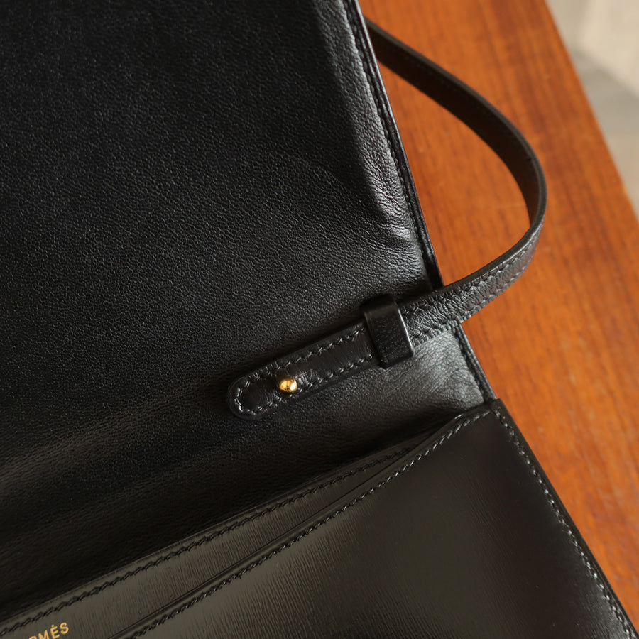 Vintage Hermès 1982 Black Médor Clutch Shoulder 2way Flap Bag