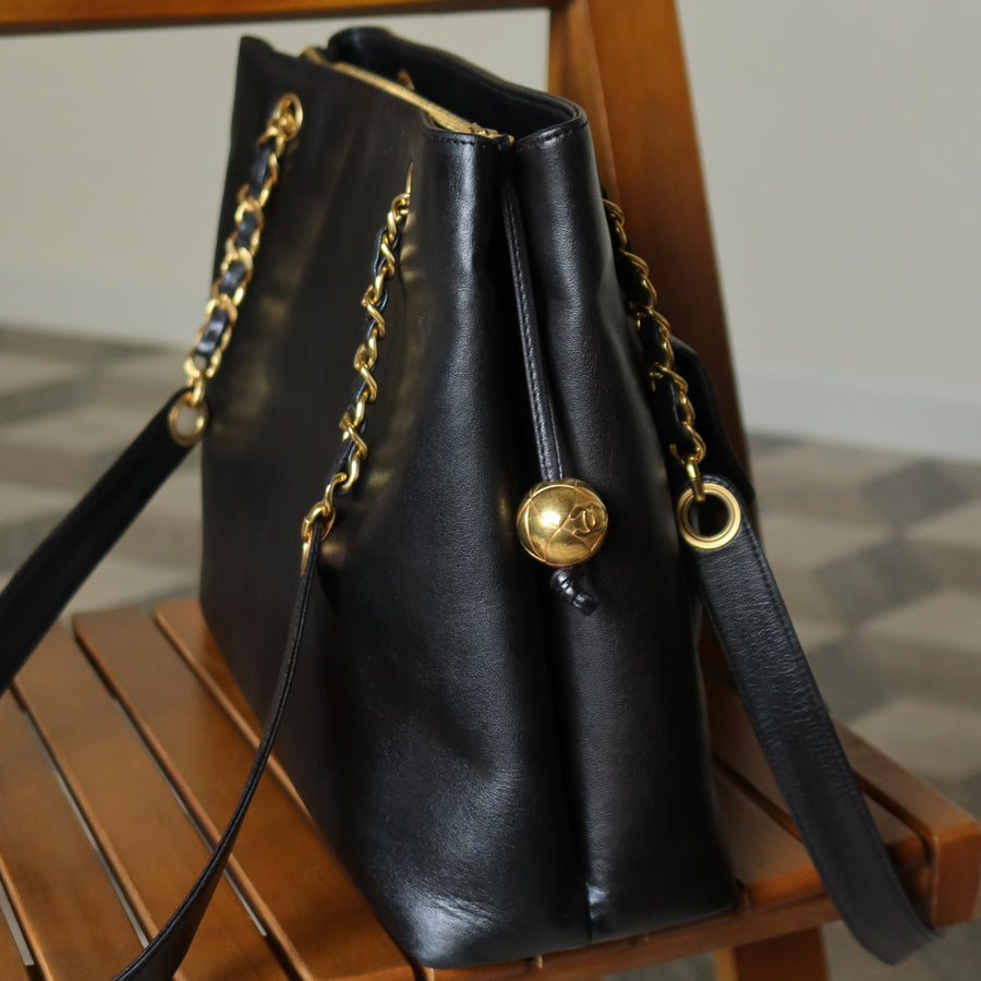 Chanel Vintage Black Lambskin CC Turn lock Pocket CC charm Large Shoulder Bag