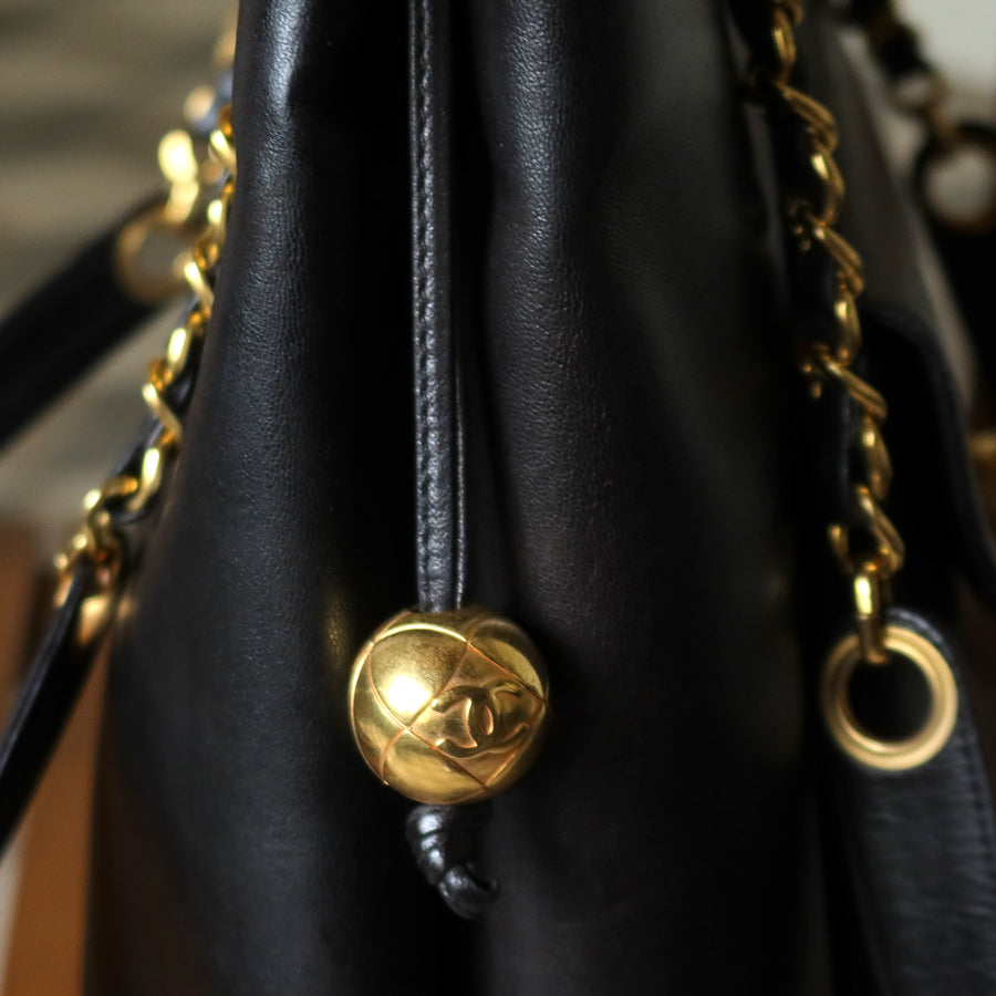 Chanel Vintage Black Lambskin CC Turn lock Pocket CC charm Large Shoulder Bag