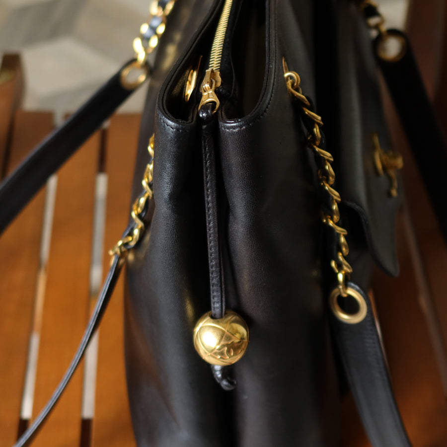 Chanel Vintage Black Lambskin CC Turn lock Pocket CC charm Large Shoulder Bag